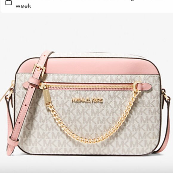 Michael Kors Handbags - Michael Kors Jet Set Large Logo Crossbody Pink Gold PAIRED Pink Coin Pouch NWT